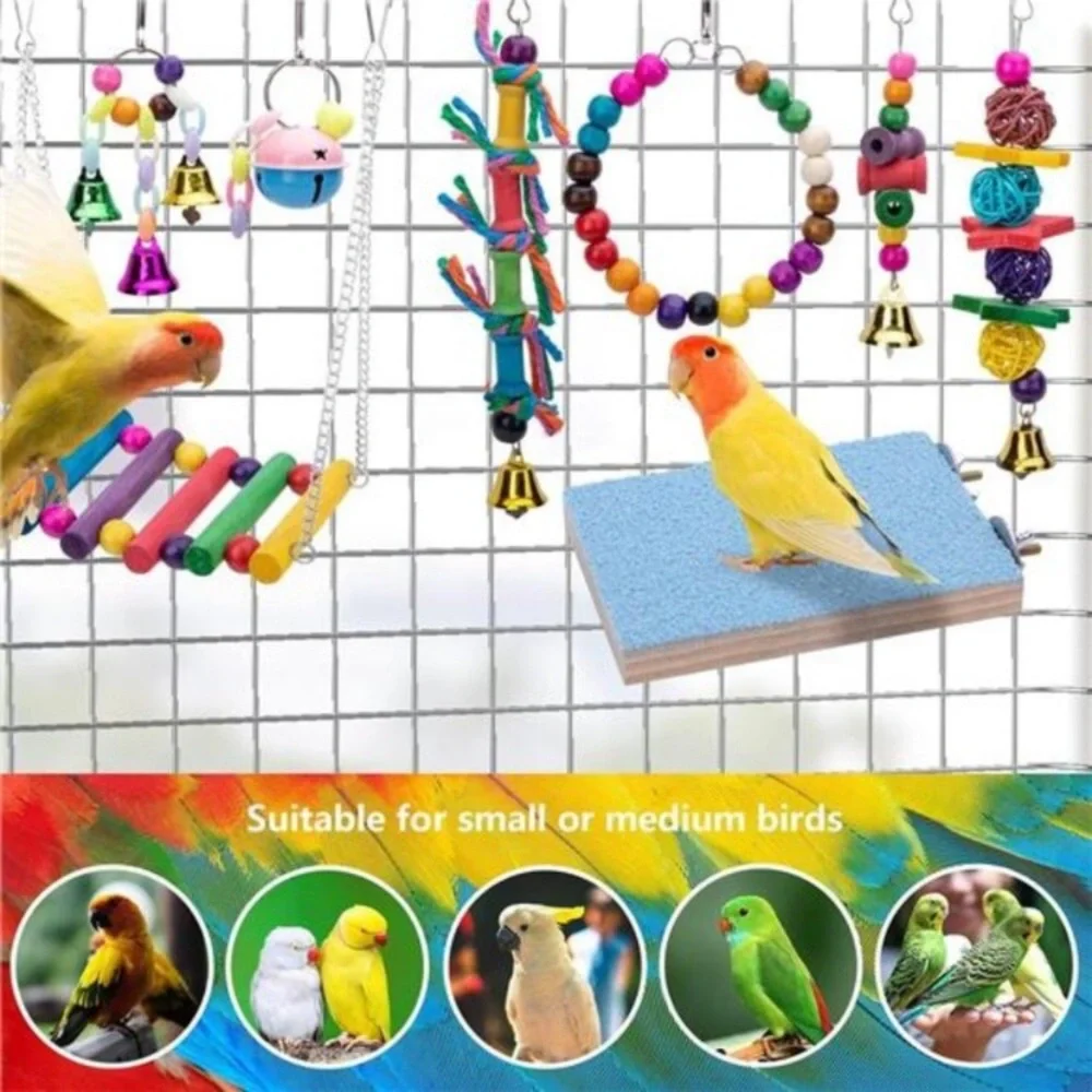 8 Packs Bird Swing Chewing Toys- Parrot Hammock Bell Toys Suitable for Parakeets